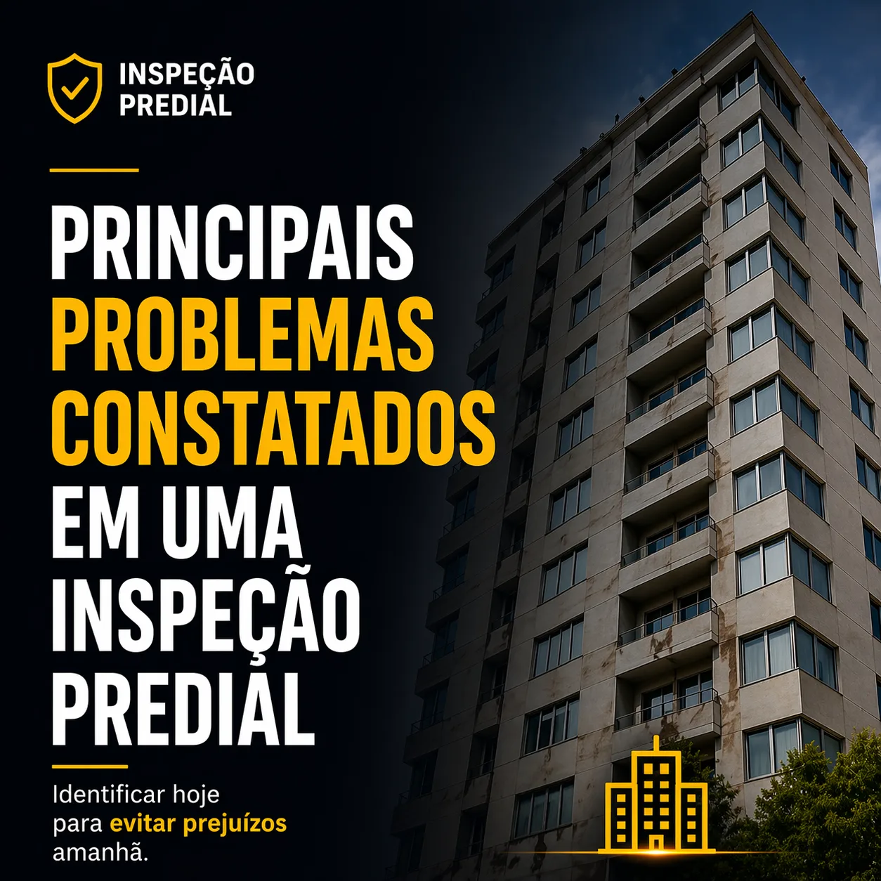 Arte da ASC Engenharia sobre os principais problemas constatados em uma inspeção predial